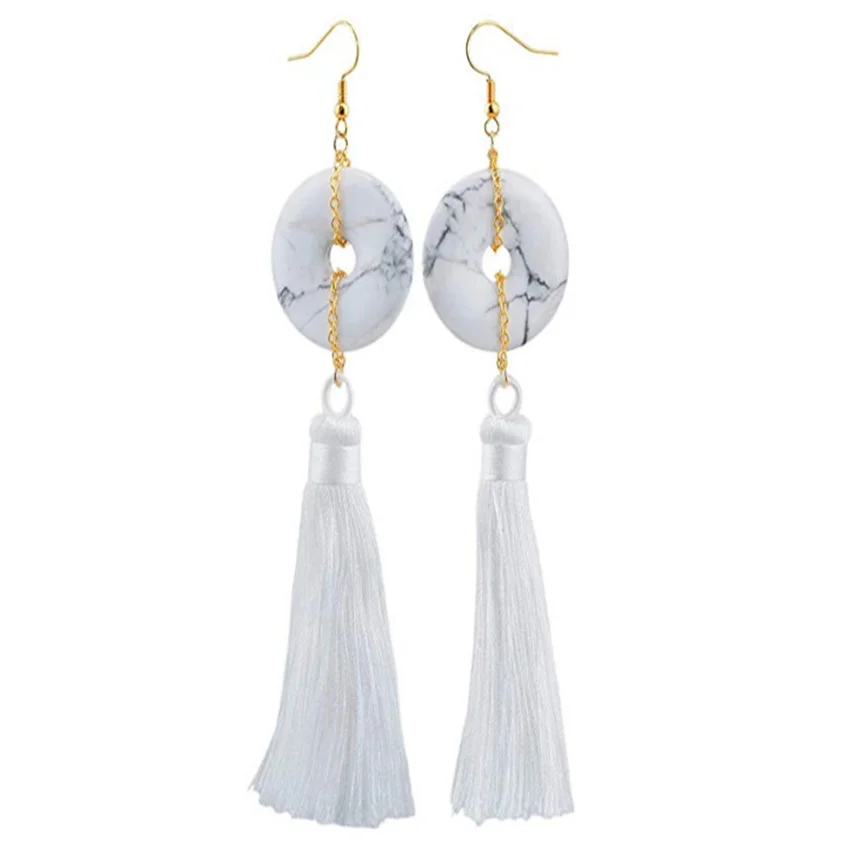 FYJS уникальный светильник желтого золота Цвет Белый Howlite StoneRound полые с кисточками