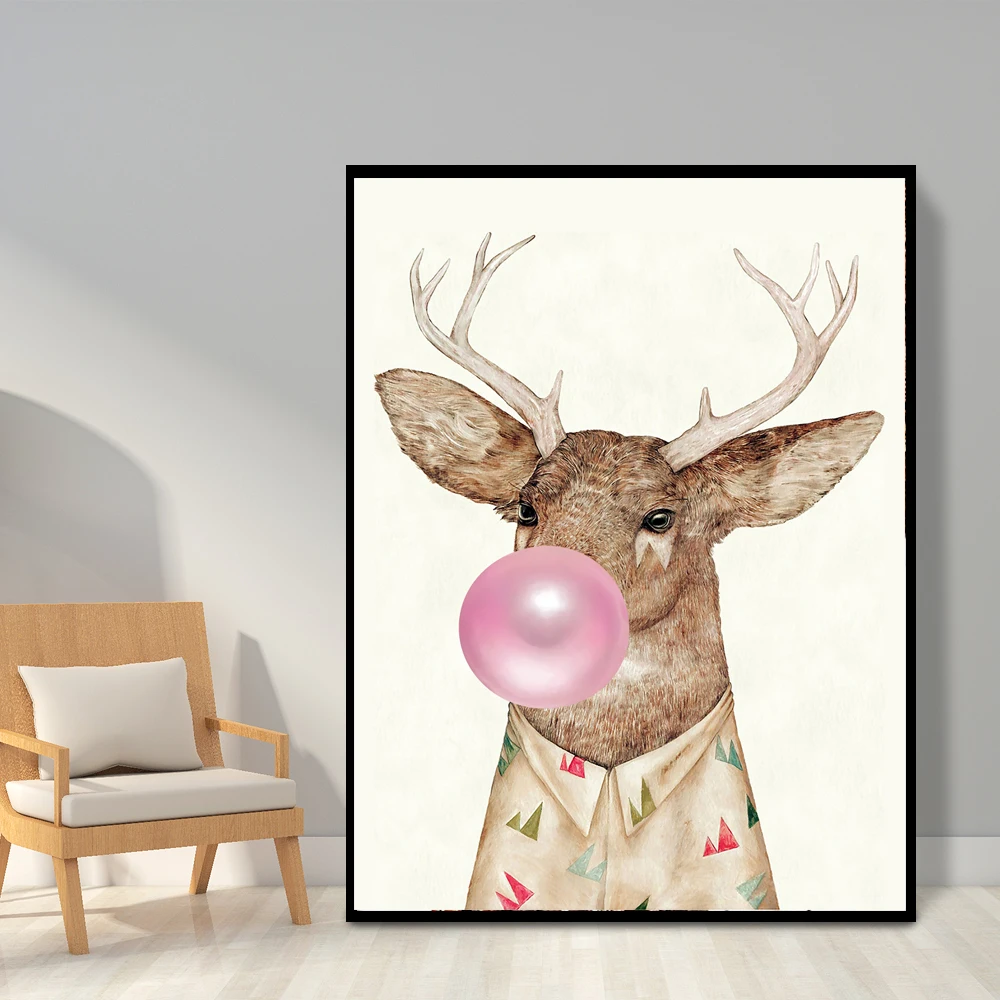 

Baby Animal Wall Art Monkey Elephant Giraffe and Deer Wall Art Painting Cute Canvas Pictures for Kid's Room Nursery Modern Home