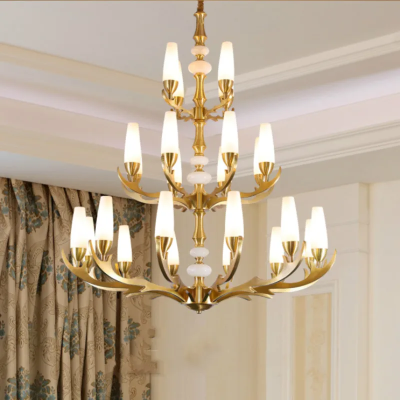 160CM Grand Penthouse Brass Chandelier lighting Hotel fixture white glass shade Home Chandeliers luminaire Living Room lampadari | Лампы и