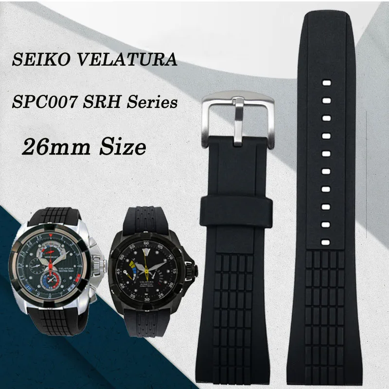 

Ремешок силиконовый для мужских часов Seiko VELATURA/SRH Series SPC007, сменный резиновый браслет для наручных часов с закругленным концом шириной 26 мм