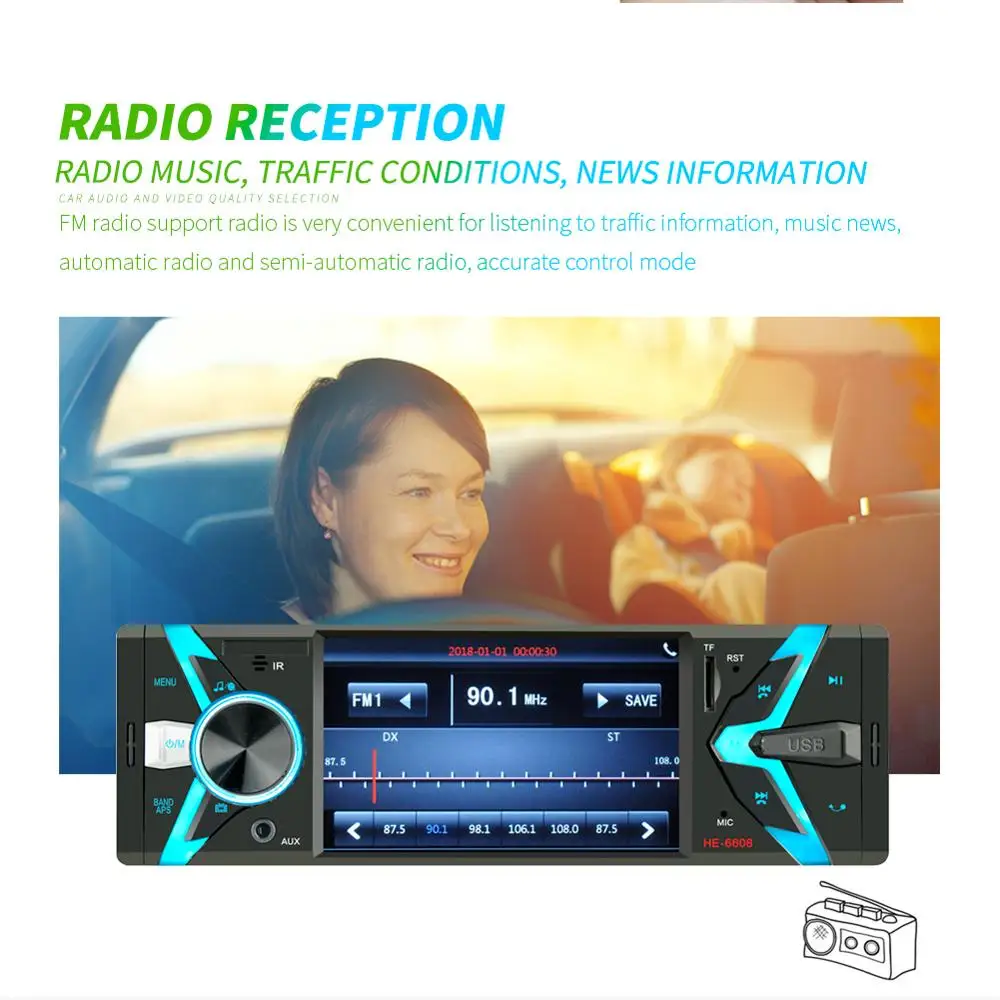 Автомагнитола 1din FM 4," автомобильный аудио стерео Bluetooth Aux Входной приемник SD USB Поддержка камеры заднего вида управление рулевым колесом