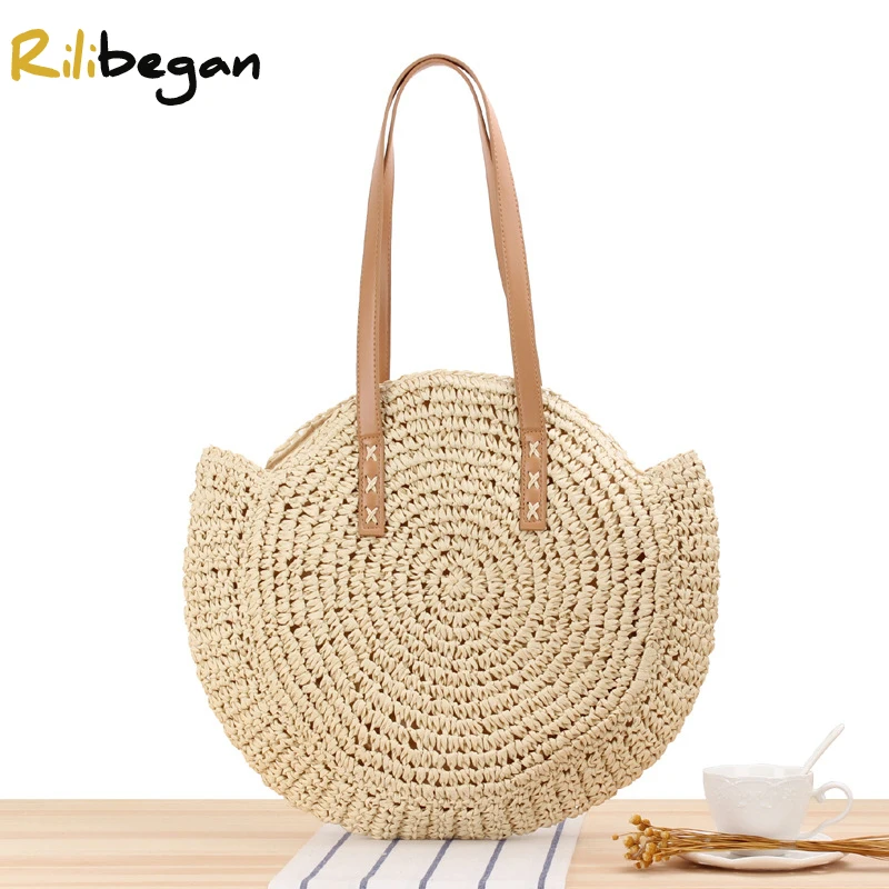 

Fashion 2021 Classic Summer Woven bag women's round beach shoulder bag women's Straw bag horizontal body bag women's message bag