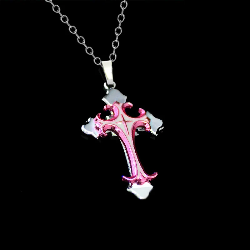 

24PCS/Lot Pink Cross Charm Pendant Chain Necklace Christian Jesus Jewelry Men's Large Layered Family Religious Necklaces Collier