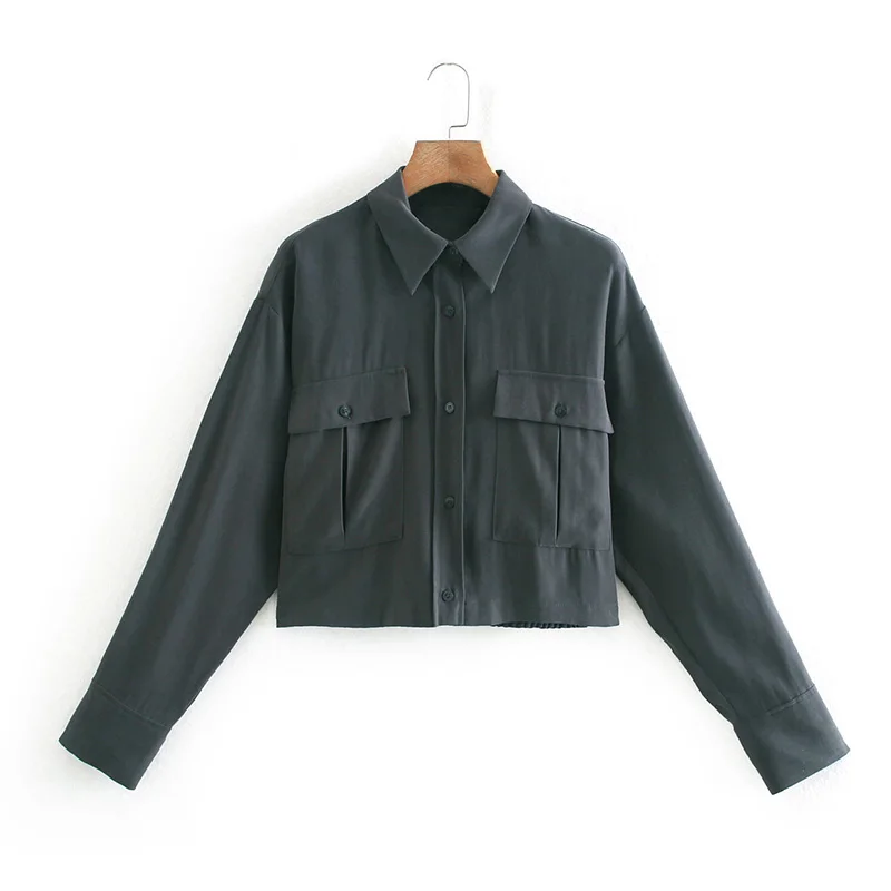 Темно-серая Повседневная рубашка высокого качества блузка с длинными рукавами и