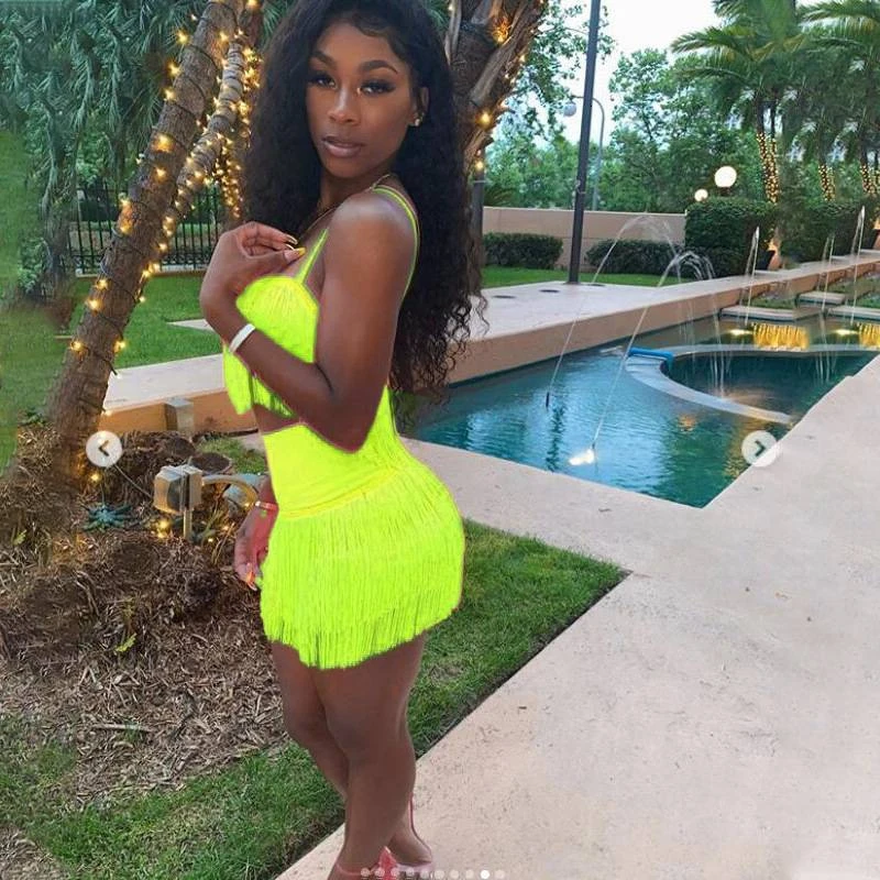 Неоновые кисточки сексуальный клубный комплект из двух предметов для женщин на