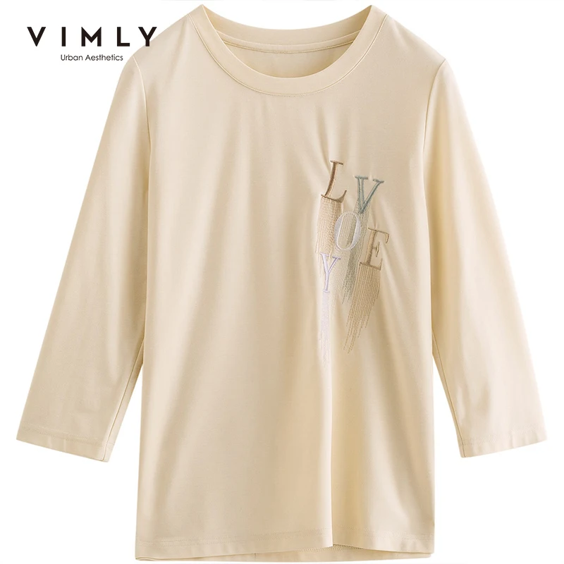 Футболка VIMLY Женская с длинным рукавом модный Свободный пуловер круглым вырезом