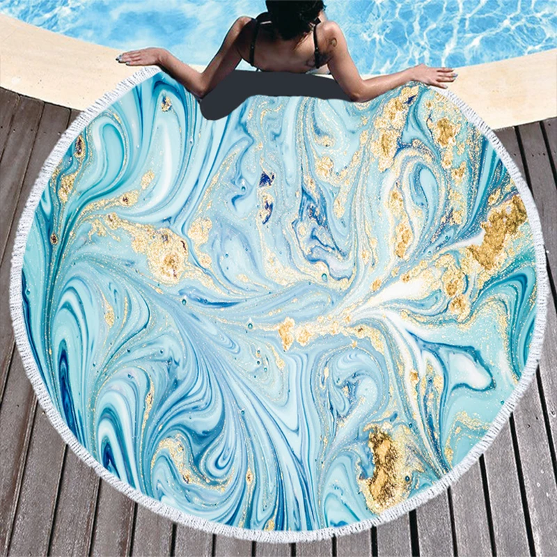 Пляжное полотенце из микрофибры с мраморным абстрактным узором круглое большое