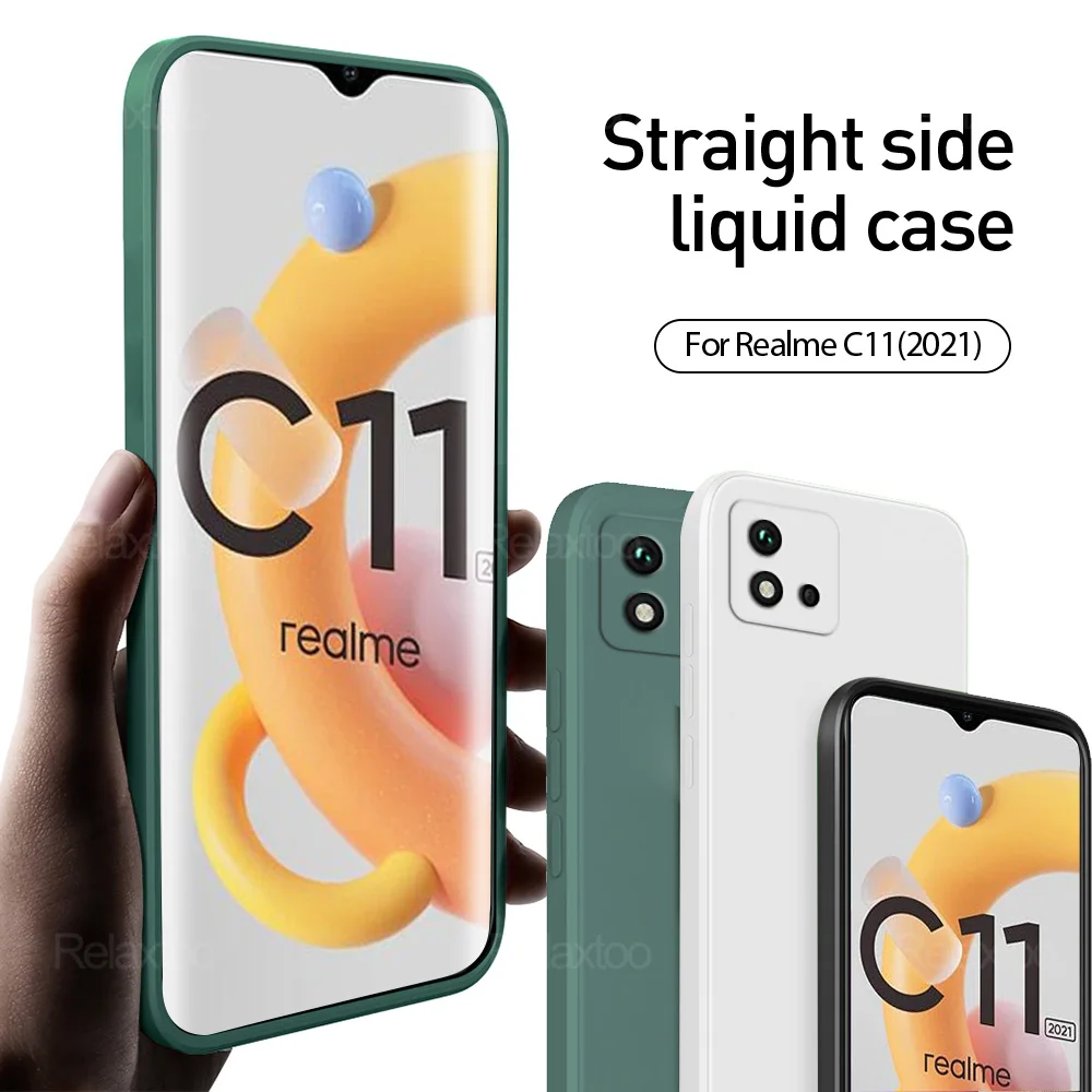 luxury original square liquid silicone case for oppo realme c11 2021 shockproof soft phone cover shell funda for realmy c 11 11c free global shipping