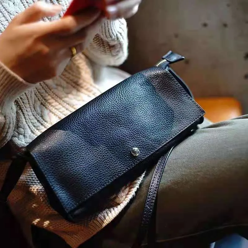 

Handmade Real Cow Leather Vintage Ladies Small Mobile Phone Bag Casual Women's Crossbody Messenger Pretty Bags