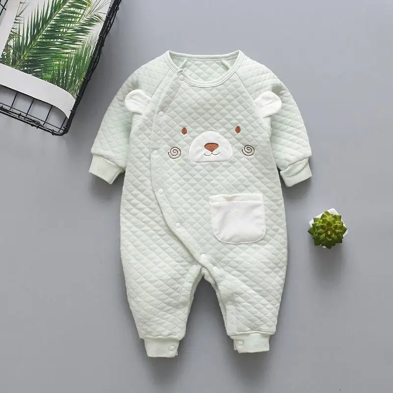 Newborn Baby Autumn Long Sleeved Cotton Rompers New Baby Boys Girls Winter Warm Thicken Jumpsuit Cartoon One Piece Outfits - Цвет: green
