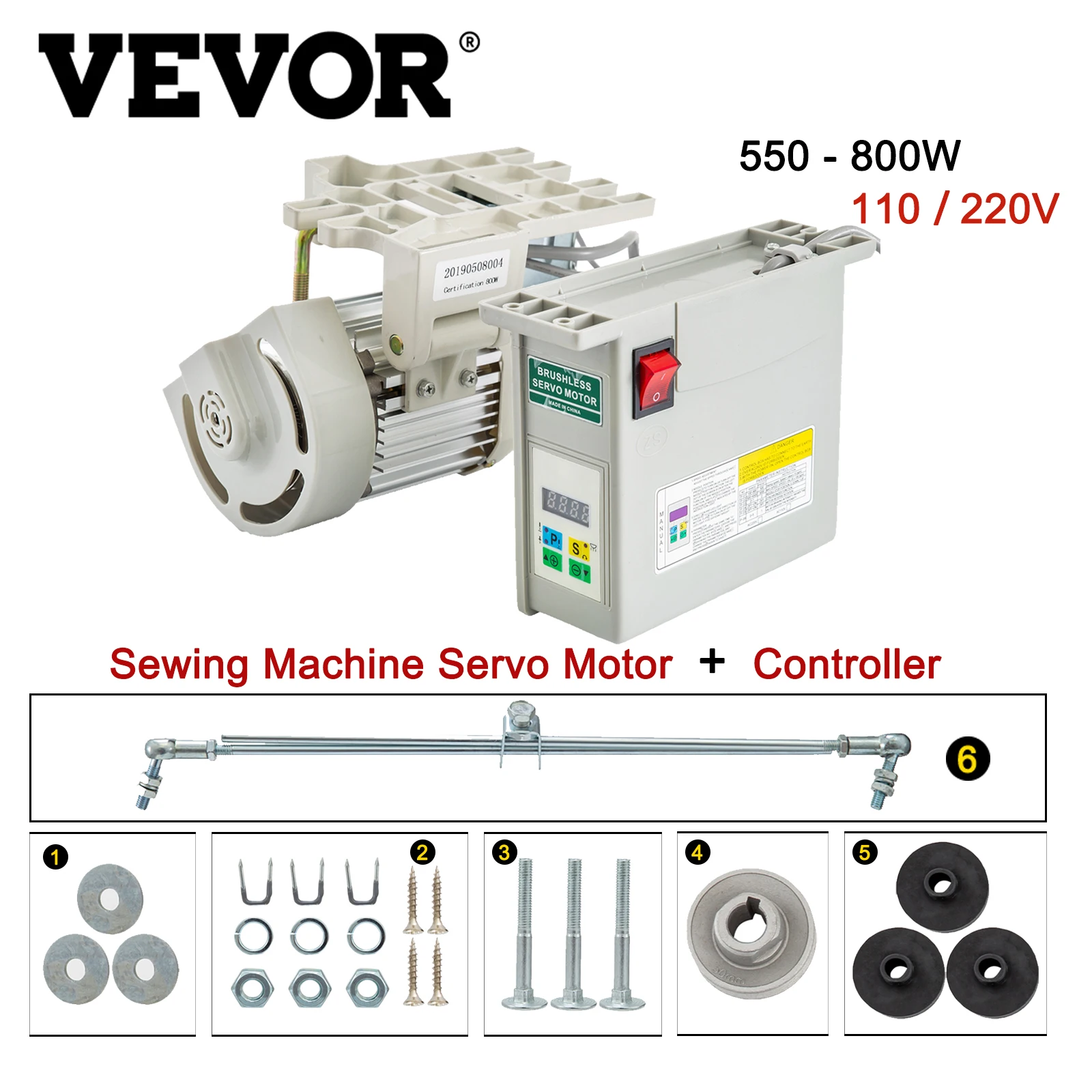 

VEVOR Split Type Industrial Sewing Machine Clutch Servo Motor 500-4500 RPM 110 220 V 550 600 750 800 W 3/4 4/5 1 HP Brushless