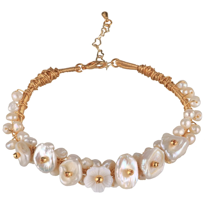 Женский браслет ручной работы из натурального пресноводного жемчуга SINZRY