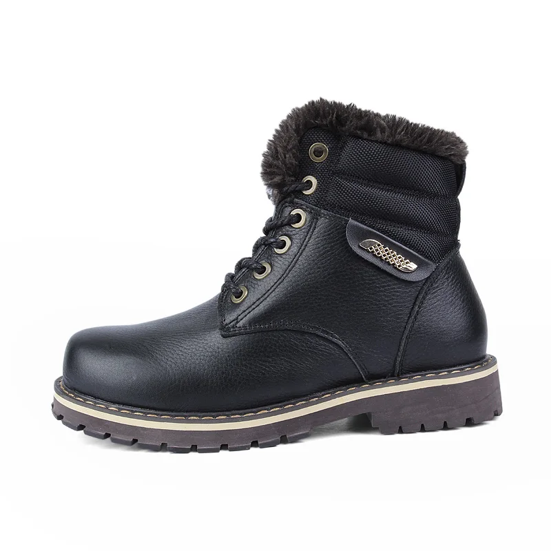 Мужские кожаные ботинки с натуральным лицевым покрытием очень теплые мужские