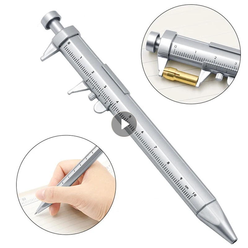 

0-100MM Vernier Caliper Marker Pen Ballpoint Pen Silver Gauging Tools Multifunction Measuring Pen Creative Measuring Hand Tool