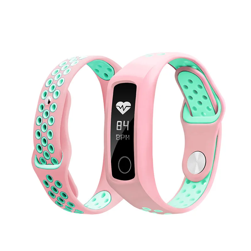 Два-Цвет мягкий силиконовый ремешок для honor band 4/5/3 спортивный ремешок пористый вентиляции Цветной браслет honor band 4 ремень - Цвет: pink cyan