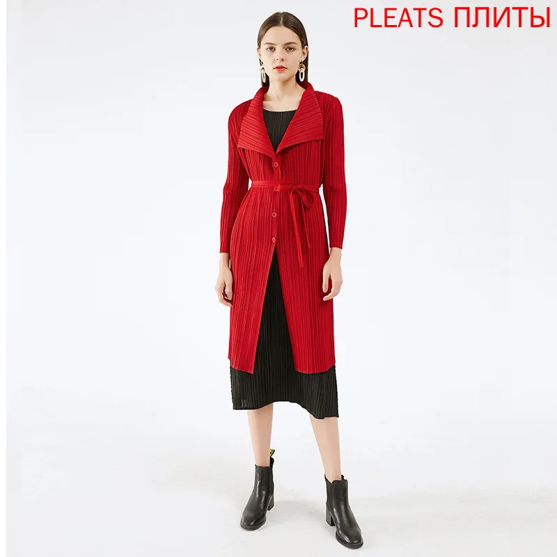 

Женский Длинный плиссированный тренчкот миаке, Модный облегающий однобортный свободный тренчкот в Корейском стиле для осени