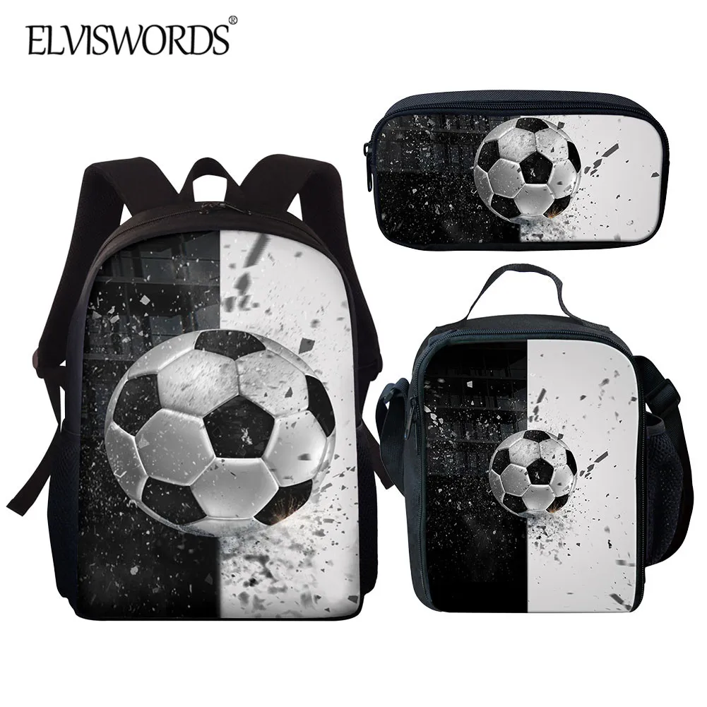 

ELVISWORDS, коллекция 2020 года, Детская сумка для книг, классный баскетбольный мяч, футбольный принт, 15 дюймов, комплект из 3 шт. школьных сумок, жен...