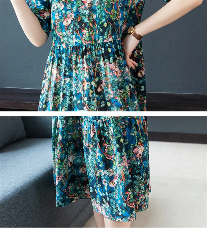 Женское длинное платье лето 2020 новое с коротким рукавом женское свободное из