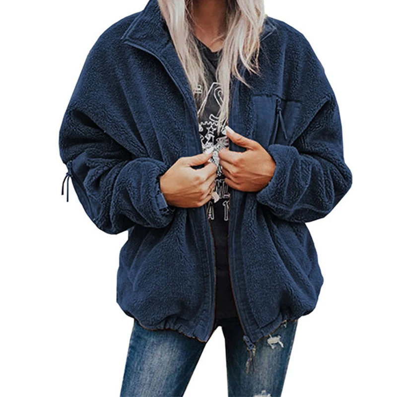 

Loose Casual Zipper Faux Fur Jackets Warm h Patchwork Fashion Jacket Short Section Lazy Thick Autumn Winter Women's Coat