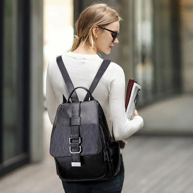 

2018 Women Leather Backpacks Vintage Female Shoulder Bag Travel Ladies Casual Anti-theft Bagpack School Bags For Girls Preppy