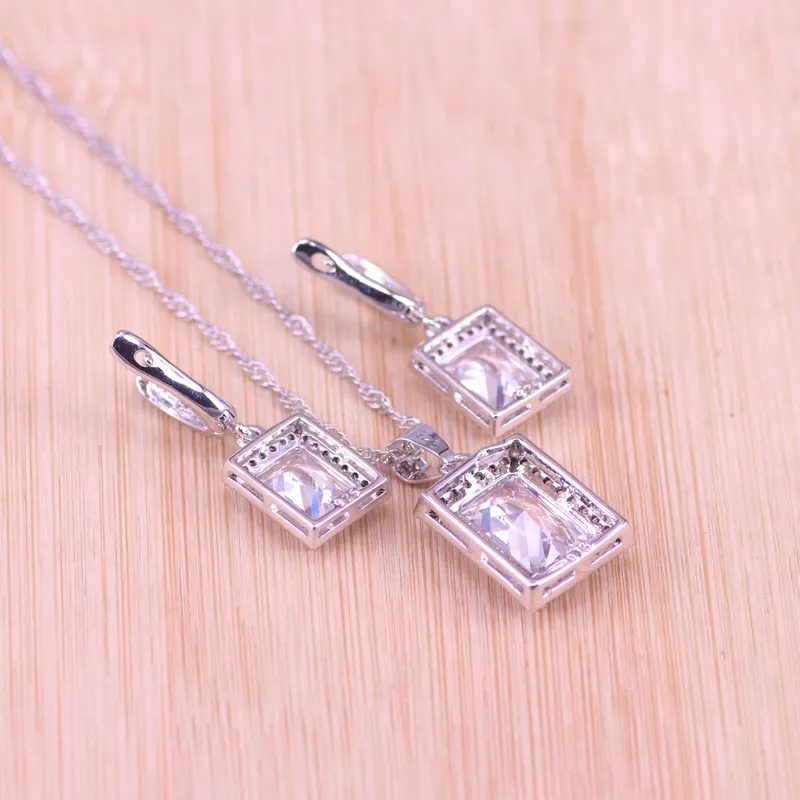 

Risenj Silver 925 Big Square White Zircon & Crystal Jewelry For Women Earrings Ring Necklace Set With Bracelet Factory Sales