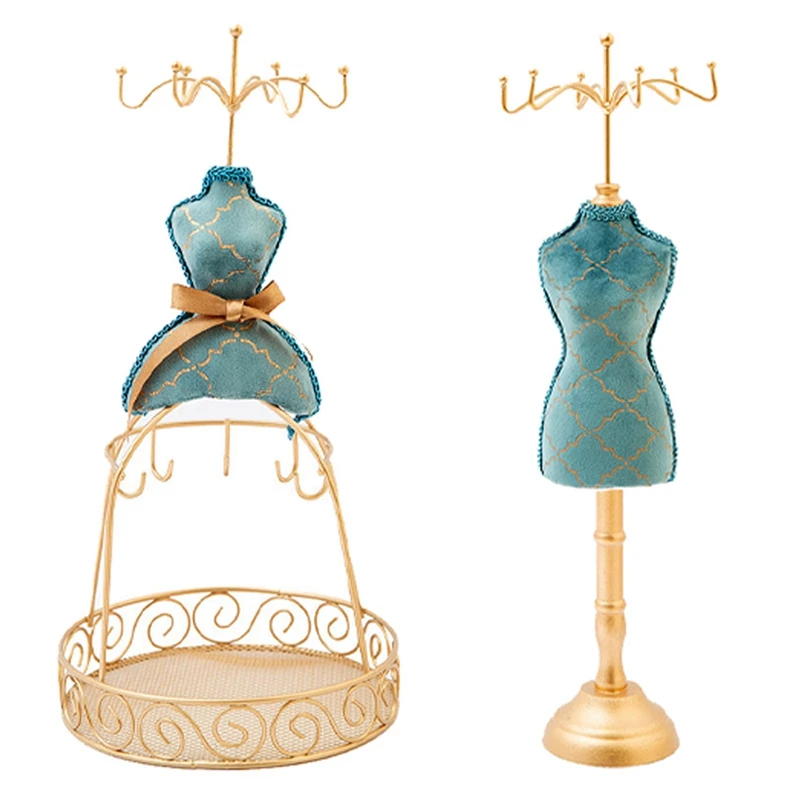 

2 Pcs Peacock Blue Bronzing Bracelet Necklace Jewelry Storage Display Rack Wedding Gift Window Display, C & A