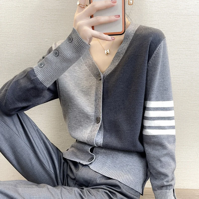 

Knitted cardigan women's autumn and winter new V-neck sweater women's slim long-sleeved cardigan jacket TB color fashion