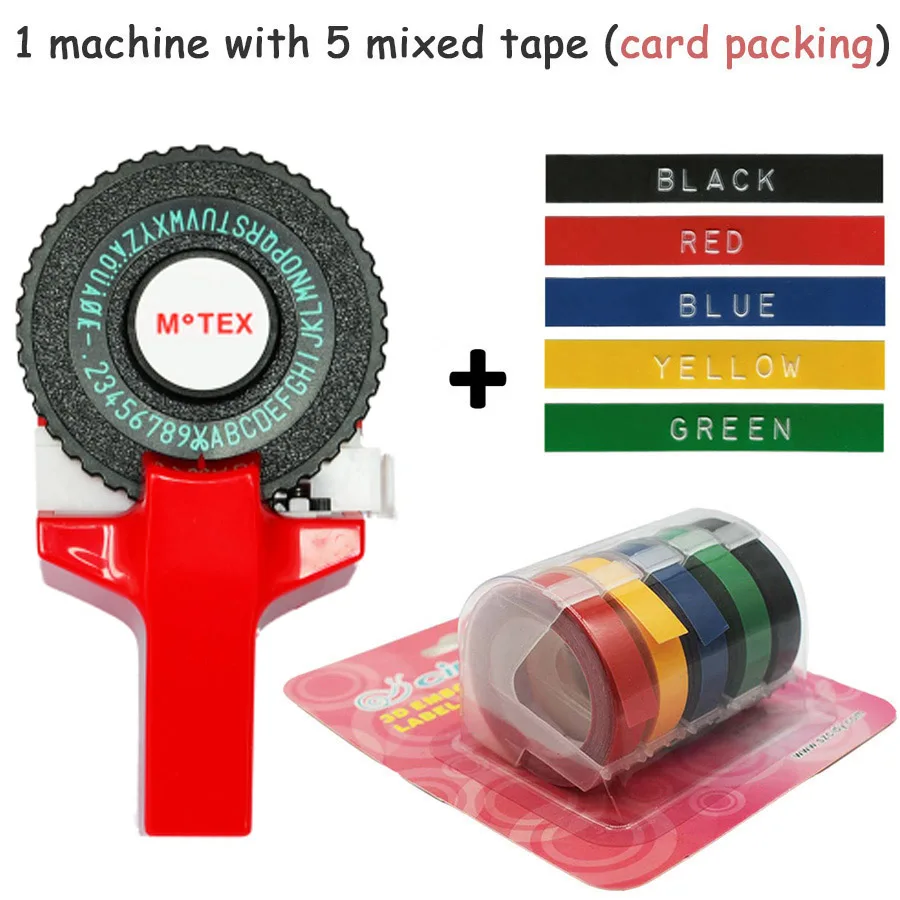 Красный цвет MoTex E101 принтер мини DIY Ручная Совместимость для dymo 3D тиснение ручная лента ручная машинка надпись машина - Цвет: machine add 5 mixed