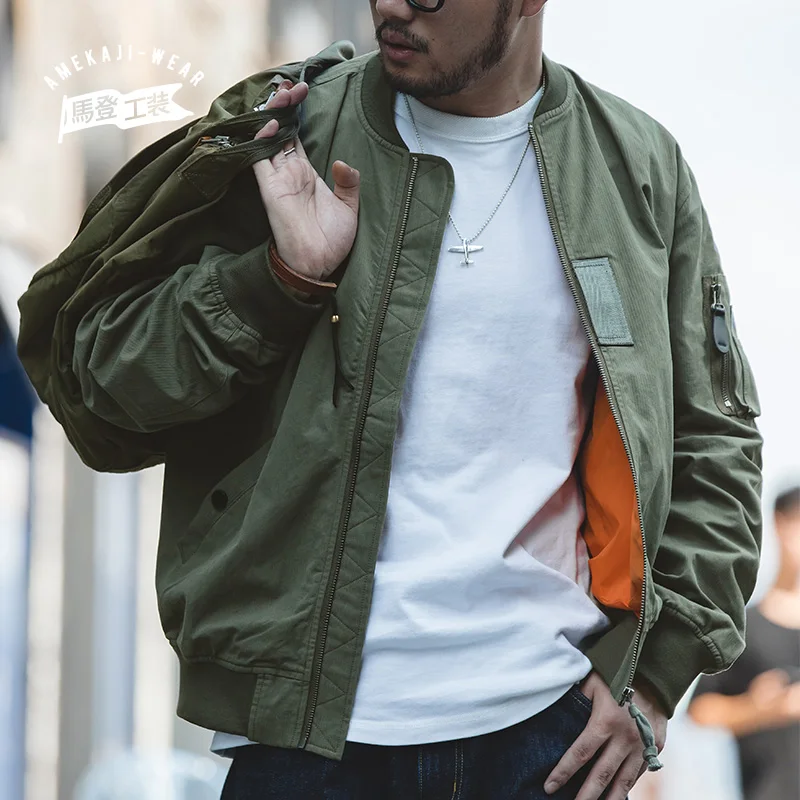 Maden Casual MA-1 Men’s Jackets Green  Military Flight Bomber Tank Coat Solid Vintage Coats Monocycle Jacket Collar Men Clothing