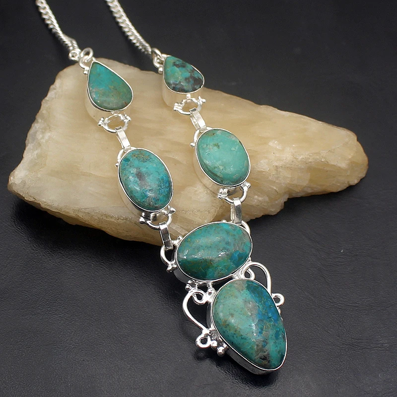 Rare Stylish Natural Green Sea Sediment 925 Sterling Silver Color Pendant Necklace Women Jewelry 18 Inch H407 | Украшения и