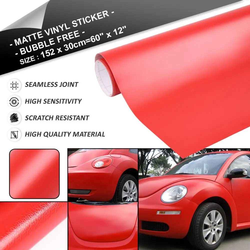 152x30cm Matte Red X AUTOHAUX 152 см* 30 см/60 см красный черный белый матовый без пузырьков самоклеющаяся виниловая пленка для кузова автомобиля декоративная обертка наклейка - Название цвета: 152x30cm Matte Red