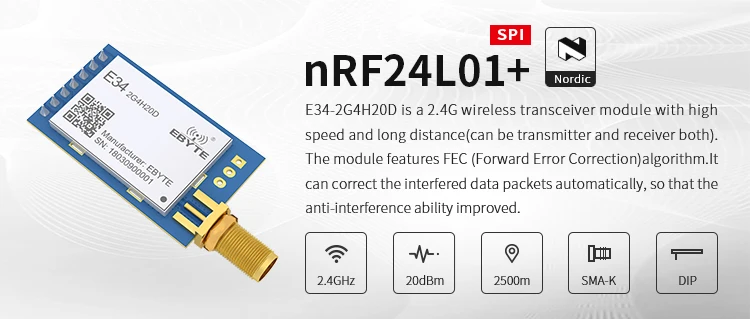 2,4 GHz nRF24L01 PA дальний беспроводной радиочастотный модуль CDSENET E34-2G4H20D 2500m FEC 2,4G передатчик приемник nRF24L01P приемопередатчик