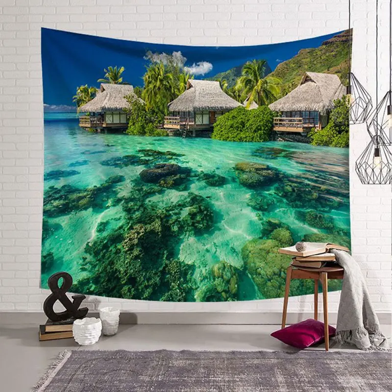 

1pc Nordic Bedroom Decor Cloth Coconut Beach Sea View Hanging Cloth Tapestry Wall Hanging Room Bedspread Home Tapestry Decor
