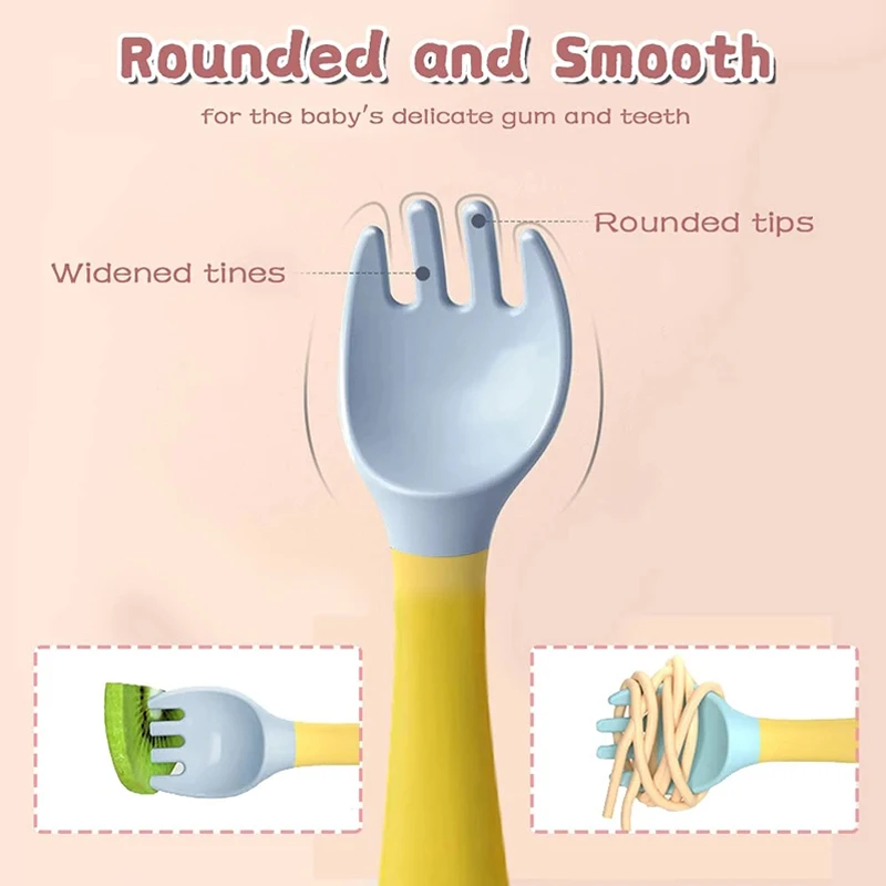 Wecute Silicone Spoon for Baby Utensils Set Toddler Learn To Eat Training Bendable Soft Fork Infant Tableware High Quality | Мать и