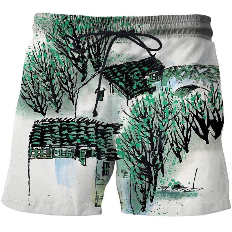 Summer New 3D Men Shorts Chinese brush painting Pattern Swimming Trunks Mens Funny Beach Pants Fashion Hot Male Swimsuit Pants