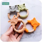 Bopoobo 1 шт. Детские Прорезыватели для зубов, силиконовые животные, деревянные кольца для прорезывания зубов, грызуны из Букового дерева, Детские кольца с изображением кролика, слона, лисы, Товары для малышей