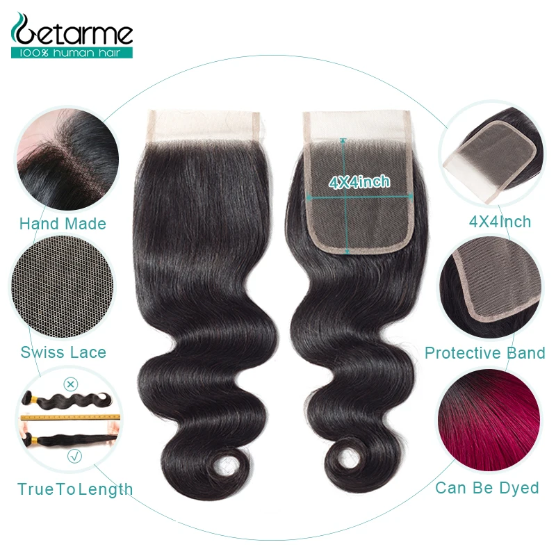 

Getarme Hair 3 Bundles With Closure Body Wave 10-26inch Remy Peruvian Hair Bundles With 4X4 Lace Closure Human Hair Bundles