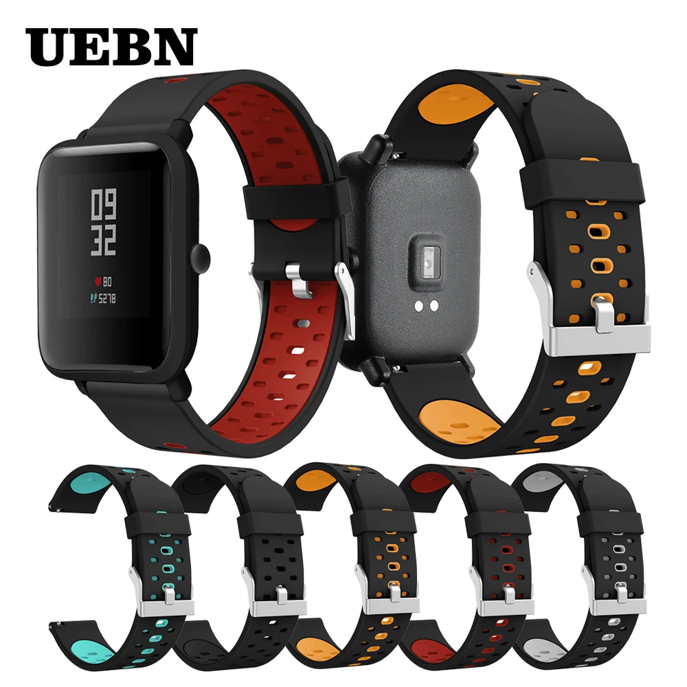 

Сменный силиконовый дышащий ремешок UEBN 20 мм для Xiaomi huami Amazfit bip, спортивный ремешок amazfit GTR 42 мм и ремешки GTS