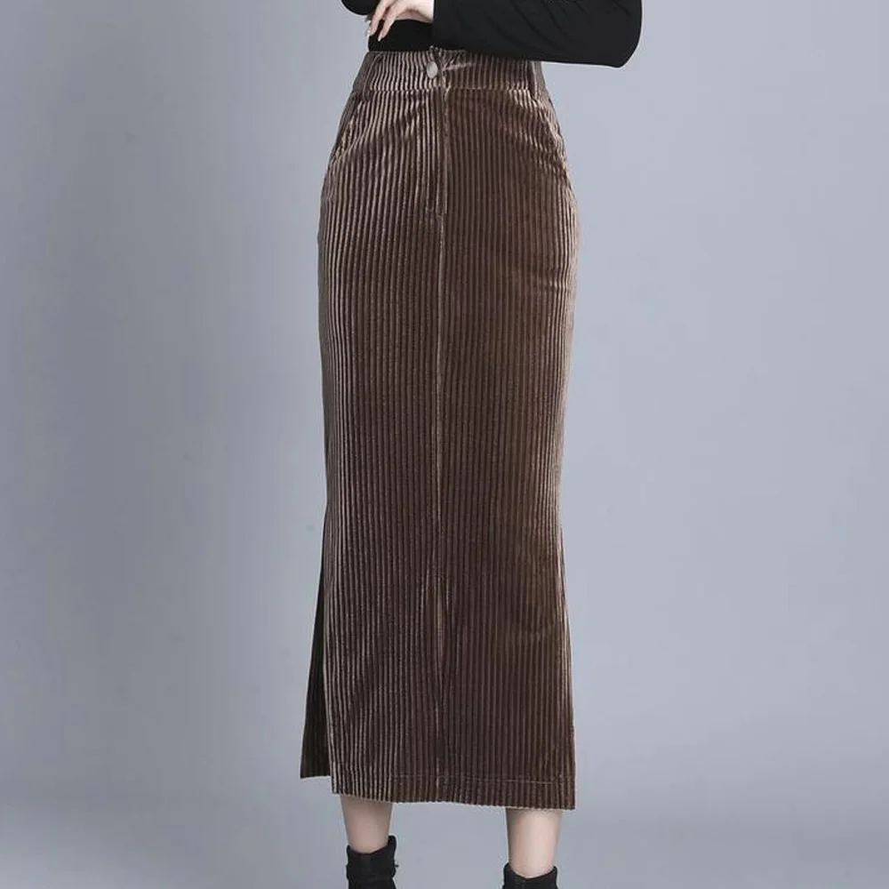 Женская длинная Вельветовая юбка винтажная Сексуальная облегающая до щиколотки