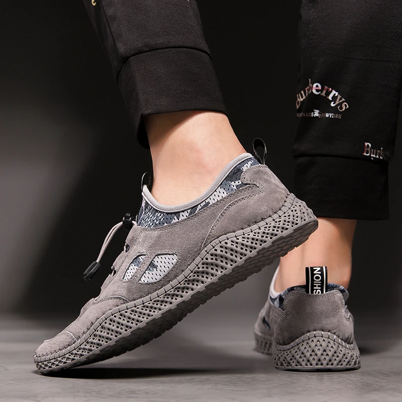 Мужские повседневные кожаные туфли с осьминога серые бежевые дышащие лоферы в