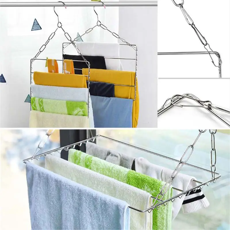 Balcony Folding Shoe Drying Rack Clothes Airer Stainless Steel Laundry Underwear Towel Storage Holder Solid and Durable