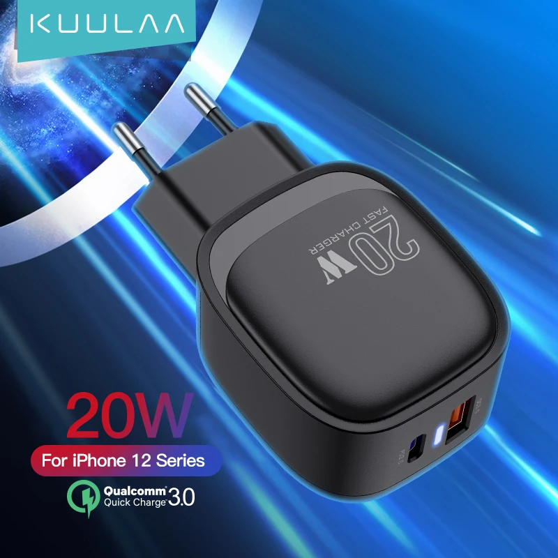 

KUULAA 20W USB C Charger QC 4.0 3.0 2 Port PD Fast Phone Charger Wall Adapter For iPhone 12 11 AirPod iPad Huawei Xiaomi Samsung