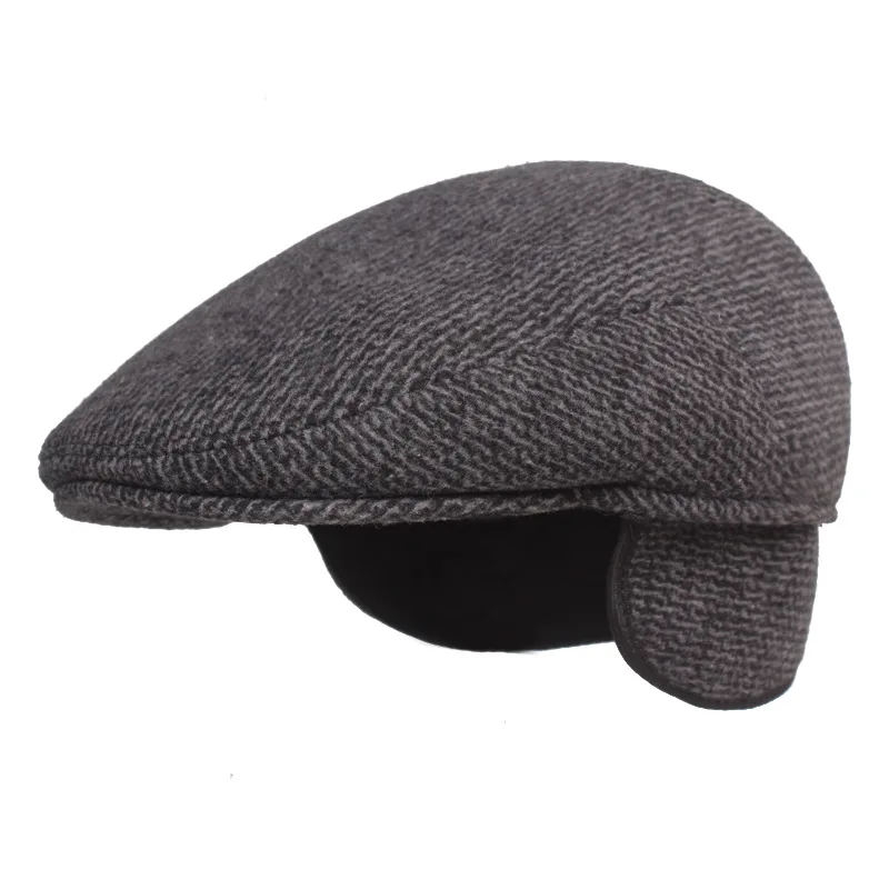 

Autumn Winter Cap Hat Thick Warm Men Beret Cap Earmuff Male Vintage Wool Dad Grandfather Ivy Octagonal Newsboy Flat Cap