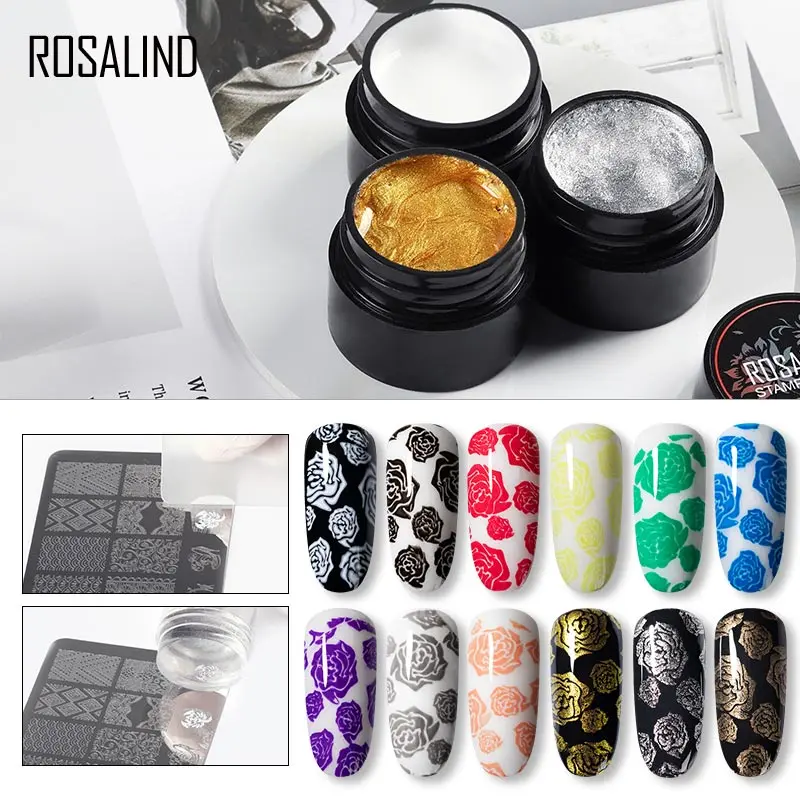 

ROSALIND 5ml Stamping Gel Nail Polish Soak Off Semi Permanent Nail Primer UV Gel Varnish for Nail Art Templates Manicure