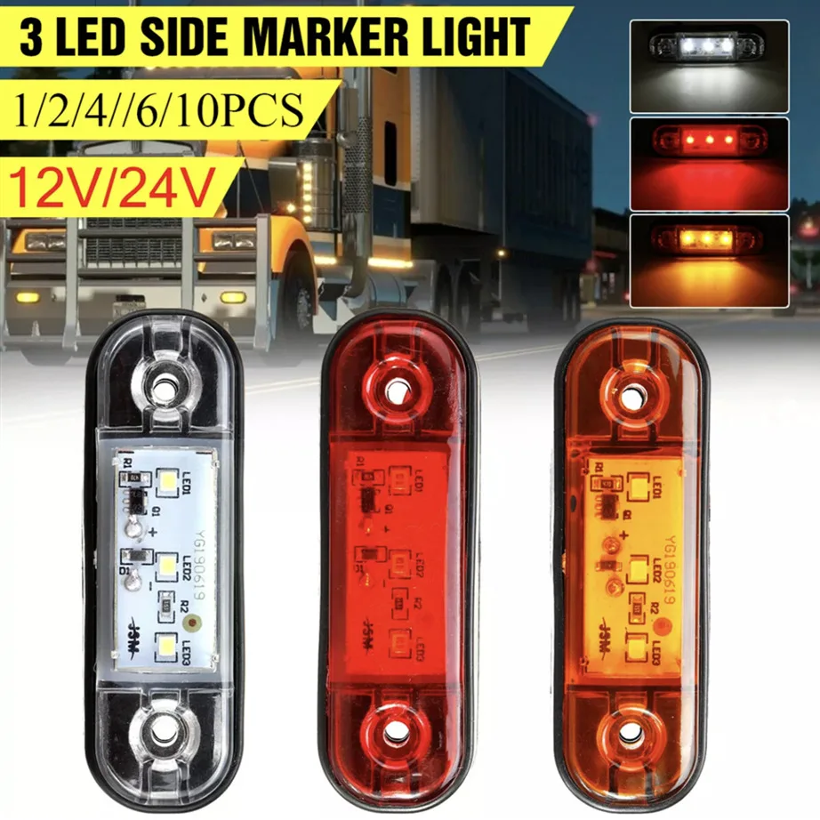 

10pcs Led Side Marker Lights Car External Lights Warning Tail Light Signal Brake Lamps For Truck Trailer Lorry Bus