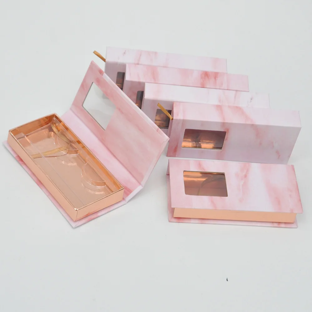 

50/pack Wholesale Lash Boxes Packaging Eyelash Box Package Custom Magnetic Marble Pink Mink Lashes Makeup Storage Case Vendor