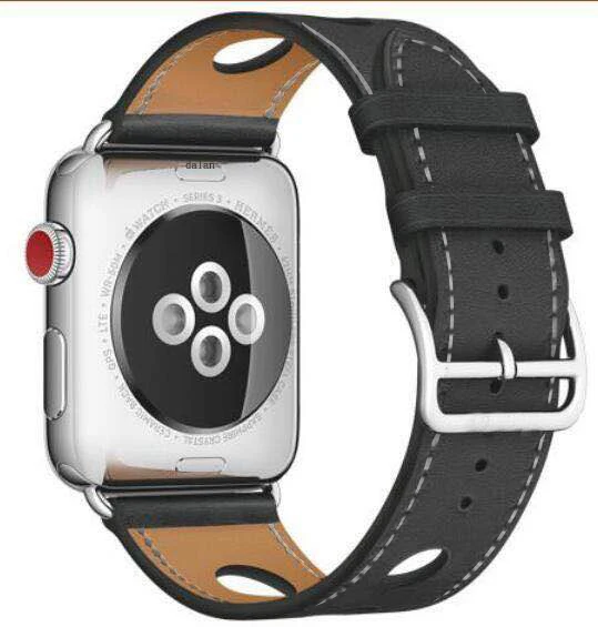 hole-black Высококачественная кожаная Петля для iWatch 40 мм 44 мм спортивный ремешок для Apple watch 42 мм 38 мм Серия 1 2 3 4 5 - Цвет ремешка: hole-black