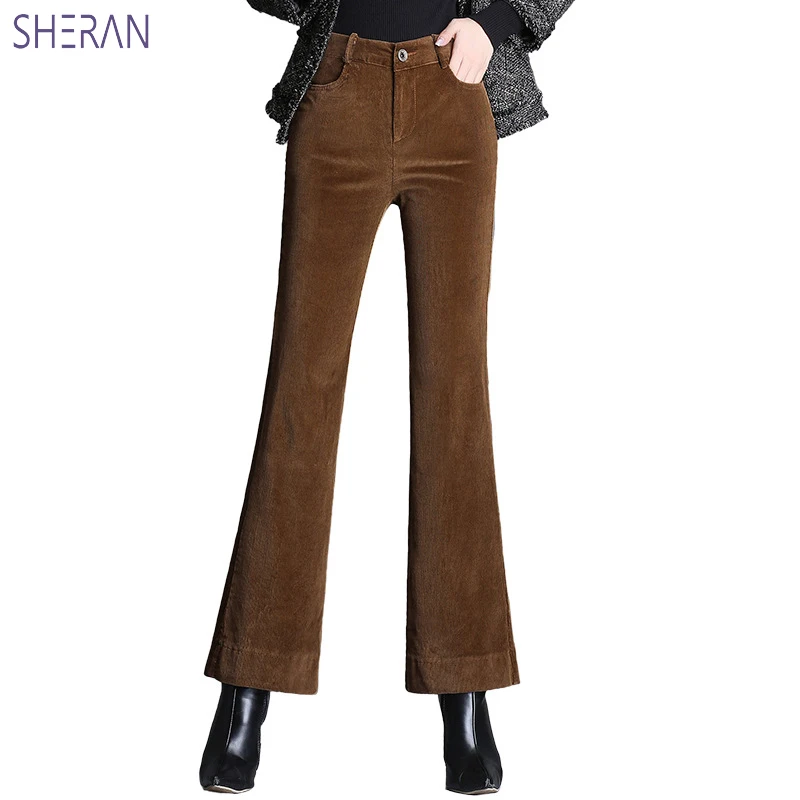 2018 новые женские широкие вельветовые брюки с высокой талией клеш повседневные