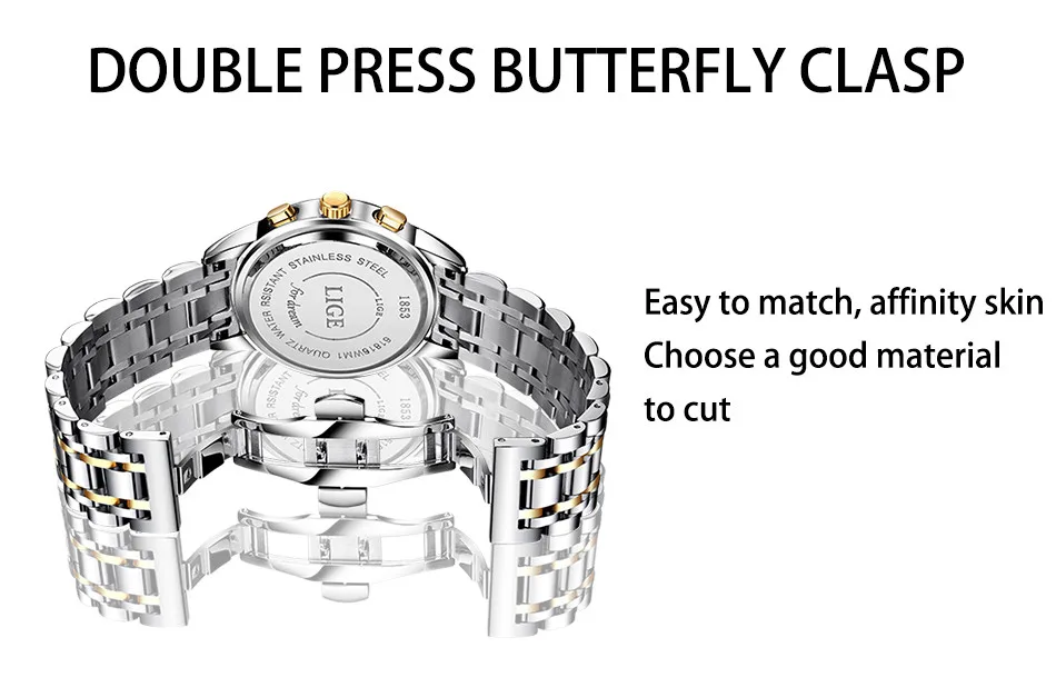 LIGE Men Watch 30m Waterproof Watches Mens Top Brand Luxury Steel Business Wristwatch Chronograph Male Clock Saat relojes hombre