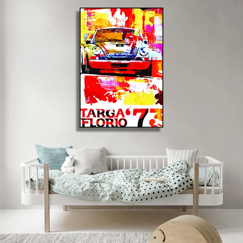 

Targa Florio 1973 Race Car Vintage Poster Print On Canvas Painting Colorful Home Decor Wall Picture For Living Room Frameless